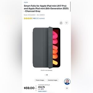 Smart Folio for Apple iPad mini A17 Pro & Apple iPad mini 6th Gen.,Charcoal Gray